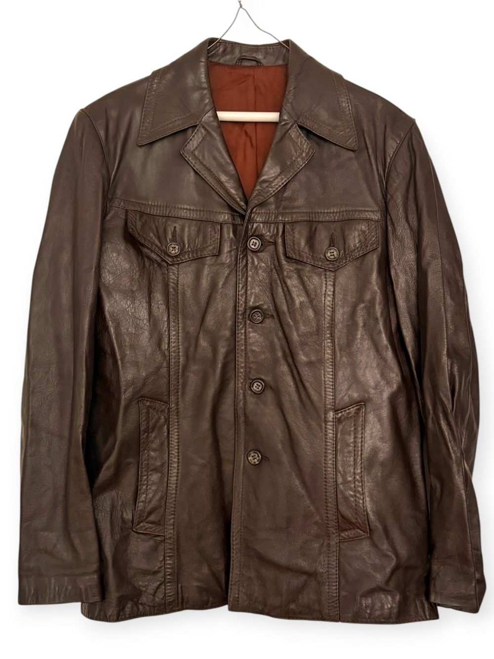 Vintage 100% Leather Brown Women’s Jacket Size M Button V-Neck German
